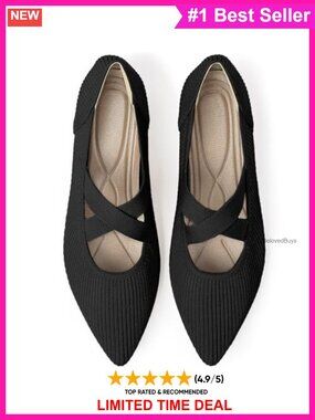 Knit Mary Jane Flats Pointed Toe Slip-On Comfortable Work Shoes